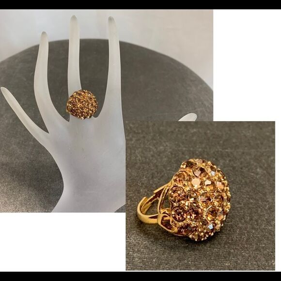 GOLDTONE bronze Crystal rhinestone clustered adjustable round ring - Picture 1 of 7